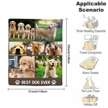 1pc Personalised Flannel Blanket With Multiple Photos, Customize Pet Photos,Cute Puppy Photo,HD Print Custom Photo Blanket, Commemorative Blanket, Great Holiday Gift