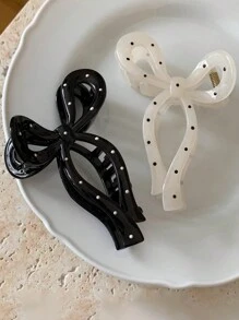 2pcs Set Women's Sweet Bow Polka Dot Large Hair Claw Clips Valentine's Day Valentines Hair Jaw Clip Hair Clamps Hair Clutch Hair Catcher Clip
