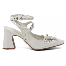 Women's Scarpin Thick Heel Block Pointed Toe Social Comfortable Casual - trắng - Xem 2