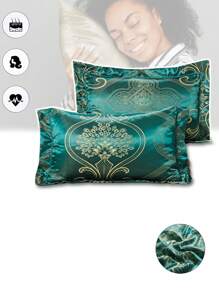 2 Fundas Almohada Cuidad Cabello Satén Sedoso Cómodo Premium - Verde - Ver 2
