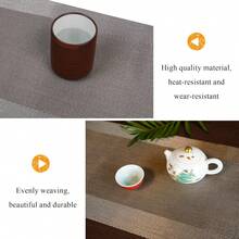 Table Runner Woven Vinyl Non-Slip Heat-Resistant Washable Table Runners For Dining Room, Kitchen, Restaurant Decor - 銀灰色 - 查看 2