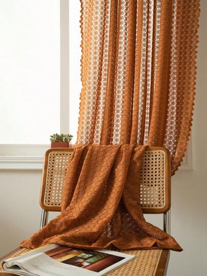 Tokoto 1pc Orange Lace Blackout Curtain, Boho Vintage Style Polyester Decorative Privacy Window Curtain For Living Room, Bedroom, Bay Window, Dining Room, Kitchen, Hotel, Wedding, Holiday, All Season