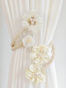 1 pieza/2 piezas Tela con estampado floral para cortinas, blanco/champán, almacenaje de cortinas y pantallas, accesorios para tratamiento de ventanas, ideal para decoración del hogar - Multicolor - Ver 6