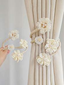1 pieza/2 piezas Tela con estampado floral para cortinas, blanco/champán, almacenaje de cortinas y pantallas, accesorios para tratamiento de ventanas, ideal para decoración del hogar - Multicolor - Ver 7