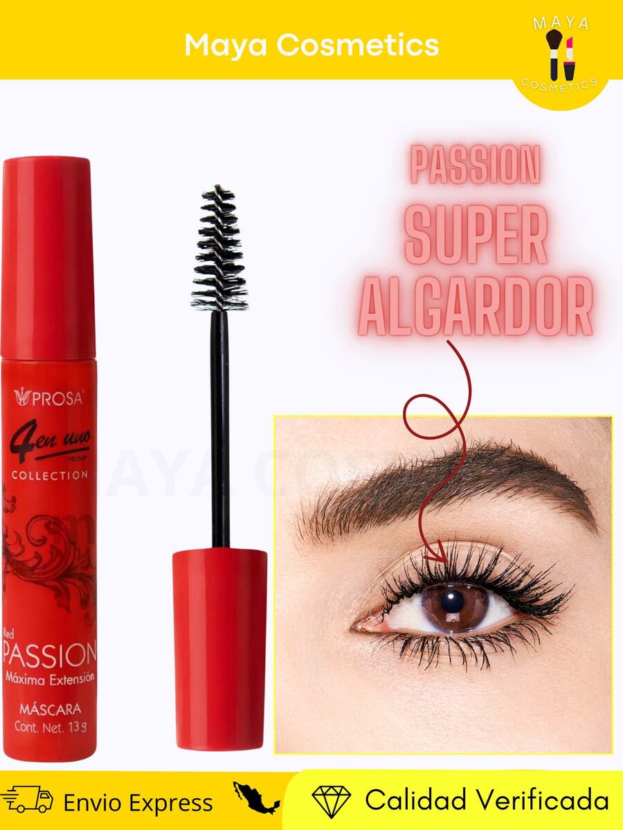 Passion rojo Rimel prosa de pestañas prosa 4 en 1 Rimel pasion  prosa embase rojo  máscara de pestañas prosa  Dale vida a tu mirada con esta máscara Prosa que define y cuida tus pestañas. En solo unos minutos estarás increíble para salir y deslumbrar. Tus pestañas se verán naturalmente impecables, suaves y saludables en todo momento. ¡Elegir la máscara correcta nunca fue tan fácil!