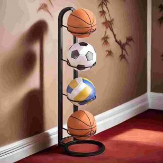Supporto portapalle da basket a stazione mobile a quattro livelli, semplice cesta di stoccaggio per pallavolo e pallacanestro per casa, supporto portapalle