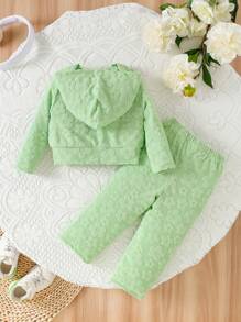 Ensemble de veste à capuche en zip et pantalon mignon à fleurs pour bébé fille, 2 pièces, chaud d'automne/hiver