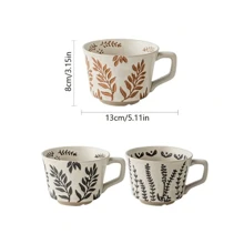 Taza de cerámica floral creativa de 330 ml / 11 oz, de lujo ligero y estilo retro para desayuno, leche y café. Taza de cerámica retro pintada a mano, de vuelta al colegio.