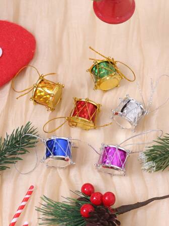 12 件迷你圣诞鼓，圣诞装饰塑料鼓，适用于圣诞树装饰吊坠、节日用品饰品、圣诞节