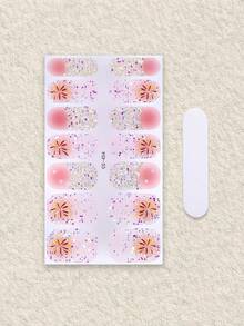 Dải nghệ thuật móng tay, Miếng dán sơn móng tay bọc toàn bộ tự dính với thiết kế pháo hoa ngọn lửa lễ hội, dễ dàng sử dụng và gỡ bỏ (Không cần chữa trị) - Lâu trôi và - Trang trí nghệ thuật móng tay tự làm bằng sequin - Hồng - Xem 2