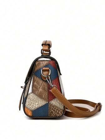 Retro Minimalist Flip-Lock Metal Decor Handbag, Convertible Women Shoulder Crossbody Bag, Vintage Bag For Women