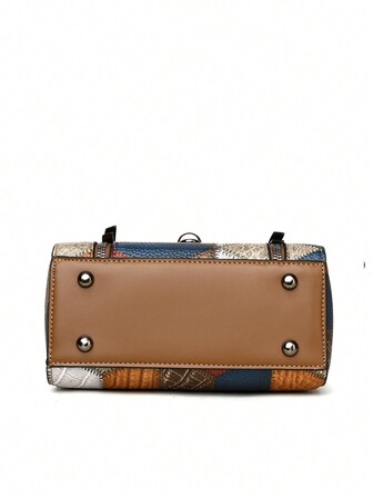 复古简约翻盖锁金属装饰手提包，可转换女士单肩斜挎包