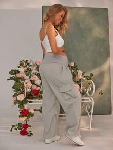 Joyfunear Maternity Loose Solid Color Pocket Design Casual Pants - Grey - View 4