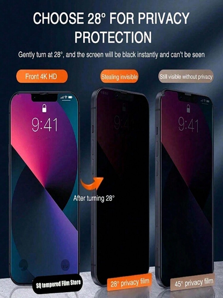 Bộ 2 miếng dán bảo vệ màn hình chống nhìn trộm, tương thích với iPhone 17/17 Pro/17 Pro Max/17 Air/15/16/14/11/12/13 Pro Max Mini, kính cường lực chống nhìn trộm, tương thích với iPhone 17/17 Pro/17 Pro Max/17 Air/XS Max/XR/X/15/7/8 Plus/SE - màu đen - Xem 4