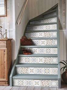 1set European Style Modern Decorative Self-Adhesive Stair Riser Stickers Residue-Free Wall Floor Stickers, 7.09*42.52 Inch,Renovation Stickers Peel Wall Panels,Wall Paper, Wallpapers,Spring Decoration Items Refresh Your Home,Rama Decoration Stickers - Multicolor - View 3