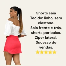 Women's Linen Shorts High Waist Tailored, Formal Shorts Skirt, Front And Back Skirt Shorts Underneath, Casual Shorts Skirt For Parties. - 珊瑚粉 - 查看 5