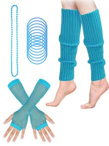 D EXCEED 2/4 件女式 80 年代复古服装配饰套装，包括霓虹手镯、串珠亚克力项链、渔网手套和暖腿套，适合 80 年代主题派对、夜总会活动、万圣节、情人节、狂欢节、复活节 - 多色 - 查看 4