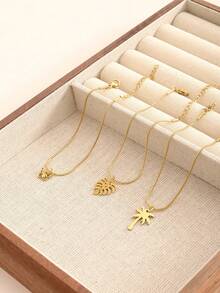 1 件优质海洋度假风不锈钢椰子龟背竹蝴蝶圆蛇女士手链，适合日常佩戴、礼物、时尚配饰 - 金黃色 - 查看 6