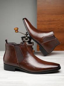 Men's Simple British Style Pointed Toe High Top Chelsea Boots New Fashion Versatile Soft Sole Leather Boots - Brown - View 2