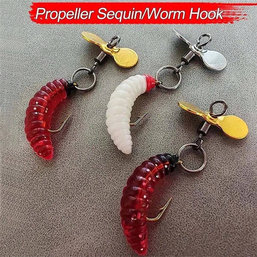 5Pcs/Box Propeller Worm Fishing Lure Spinner Spinning Bait Rotating Blade Sequin Bionic Fish Lure - Multicolor - View 1