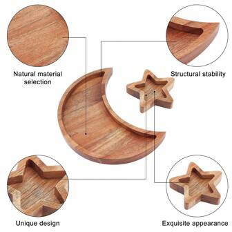 Star And Moon Tray Set Wooden Crystal Organizer Tray Acacia Wood Jewelry Tray Moon And Star Tray For Healing Crystals For Rocks Jewelry Healing Crystals Storage Home Party Decor