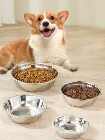 1pc Multi-Size Stainless Steel Dog Bowl, Easy To Clean And Maintain, Pet Bowl With Inner Liner, Suitable For Small, Medium And Large Pets Indoor And Outdoor Use