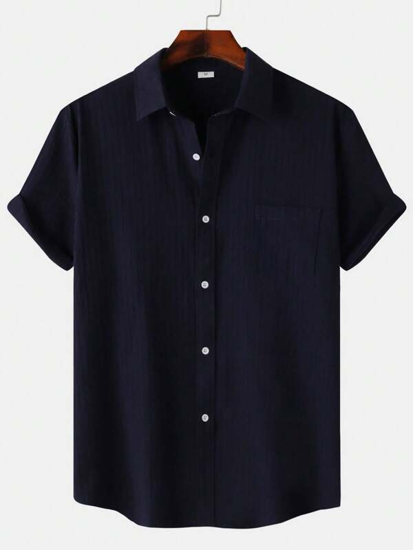 Camisa de manga corta a rayas de un solo color para hombre de verano