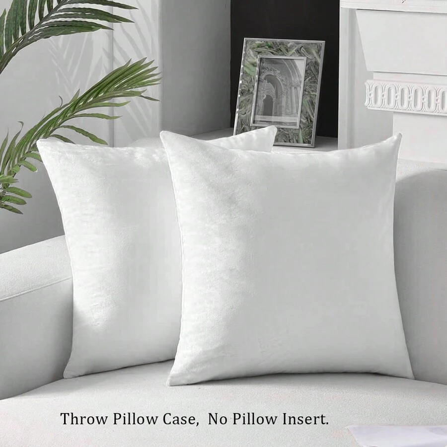 1pc Soft Velvet Decorative Square Throw Pillow Cover, Suitable For Sofa, Bed And Car, 18x18 Inch, White (pillow Core Not Included)