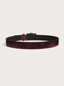 1pc Men's Vintage Western Y2K Cross Metallic Buckle Wine Red Random Asymmetrical Floral Embossed Casual Belt, For Daily Wear Summer, School Casual, Business, Boyfriend Husband Father Dad Men Gift, Daily Wear, Fashion, Teen, Outdoor, Vacation, Athletic, Travel, Street, Boho, Vintage Fall, Autumn, Halloween Autumn-Winter Accessories,Suitable For Teens, Youth,Men,Casual, Outdoor, Athletic, Vacation, Graduation Gifts, Birthday, Daily Wear
