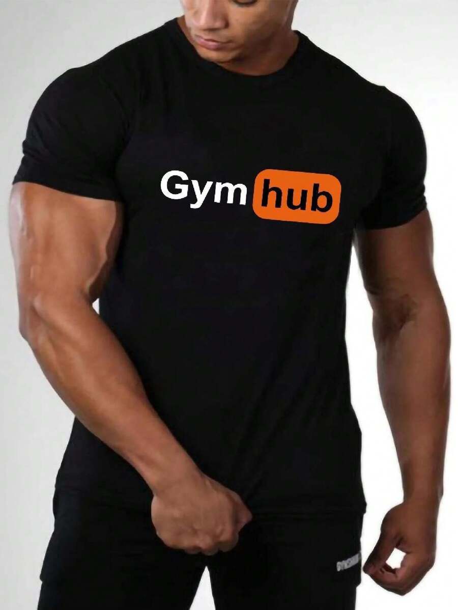 Playera camiseta deportiva caballero, GYM HUB, diseño original para gym croosfit - Negro - Ver 1