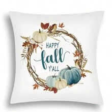 4 pièces/1 pièce Taie d'oreiller décorative imprimée avec lettre et vigne de citrouille de récolte d'automne, housse de coussin de décoration de maison pour le Jour de Action de grâce