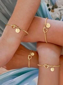 Tsnamer 1 pieza Brazalete con inicial dorada Brazalete con disco de nudo clásico con inicial de la A a la Z Brazalete personalizado de puño para mujer Joyería de uso diario