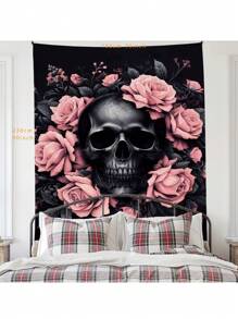 Gothic Rose Black Skull Velvet Hanging Cloth Modern Art Aesthetic Poster Abstract Art Painting Suitable For Living Room, Bedroom Decor Background ,Tapestry, Tapestry, Flag For Room, Room Decor, Wall Art, Home Decor, Flags For Room, Room Stuffs, Wall Tapestry