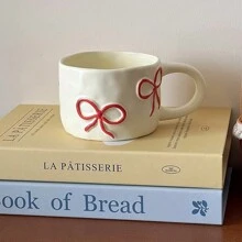 1pc Embossed Bow Ceramic Mug, Suitable For Daily Use Cup For Coffee, Milk, Juice, Breakfast