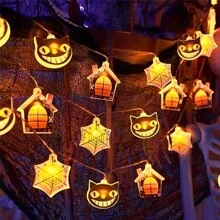 1 set Luces de cadena de Halloween, 10/20/40 LED Ojos de calavera, calabaza, fantasma, araña, decoración de Halloween interior y exterior, decoración navideña, luces de cadena de Halloween con destello de colores, decoración de fiesta, funciona con pilas (pilas no incluidas)