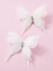 5pcs/Set Girls Butterfly Fabric Rhinestone Decor 3-Layer Mesh Hair Clips, Cute Hairpins For Daily Use - White - View 3