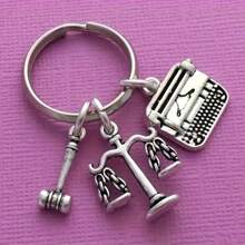 Men's Lawyer Justice Keychain, Zinc Alloy Pendant Backpack Keychain With Hammer, Scale, And Typewriter