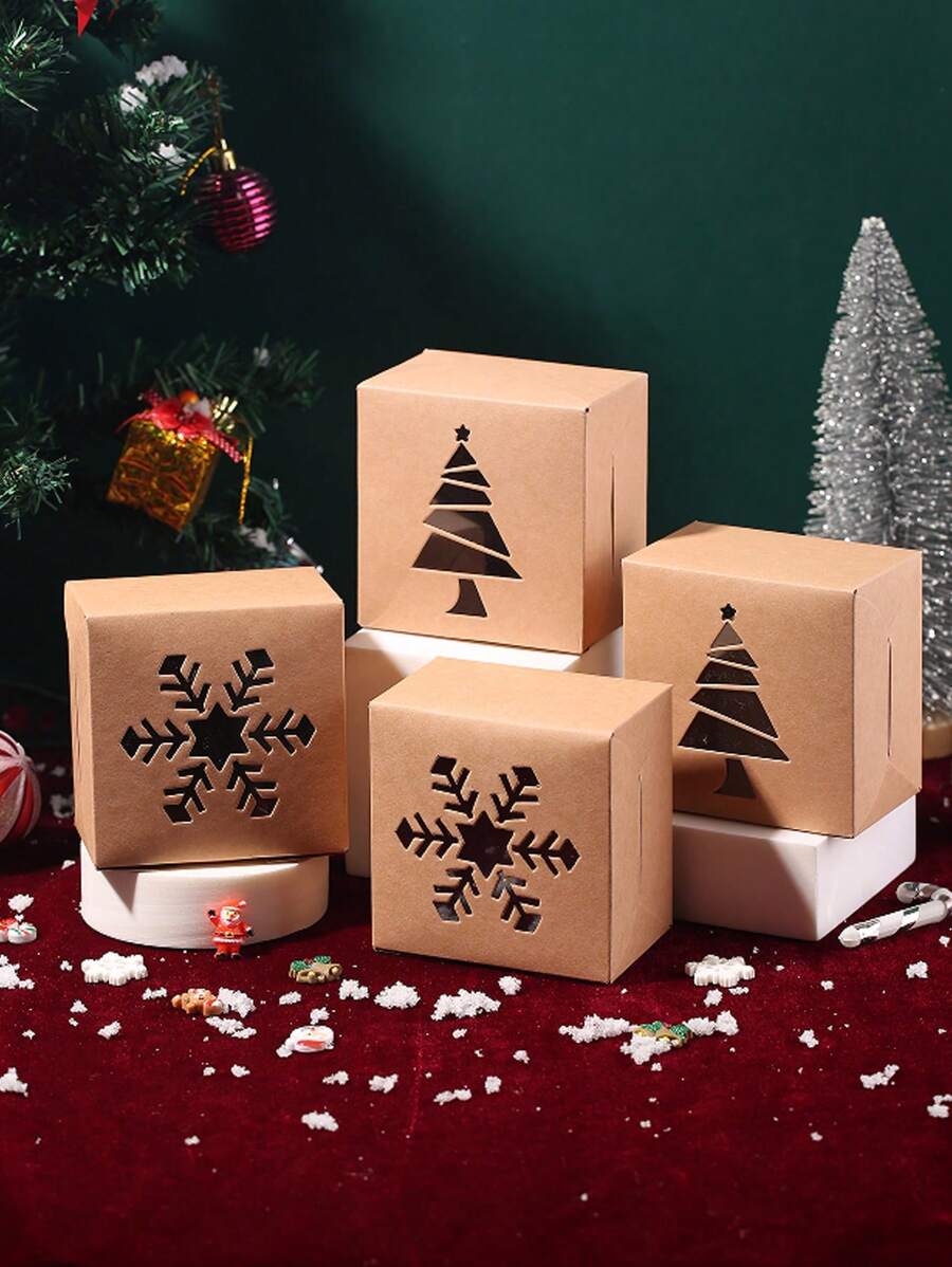 Caja de regalo de 6 piezas/24 piezas para galletas y caramelos de Navidad con ventana transparente, papel, decoración navideña, recuerdos de fiesta de Navidad, suministros para fiestas de Navidad, Feliz Navidad, Nochebuena