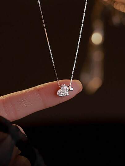 1 pieza Nuevo elegante collar colgante de plata de ley 925 con doble corazón de circonita cúbica, disponible en 3 colores, joyería de corazón de burbujas lujosa, mejor regalo de joyería para novia/mamá en el Día de San Valentín, regreso a la escuela, viaje, Día de la Madre, aniversario, carnaval