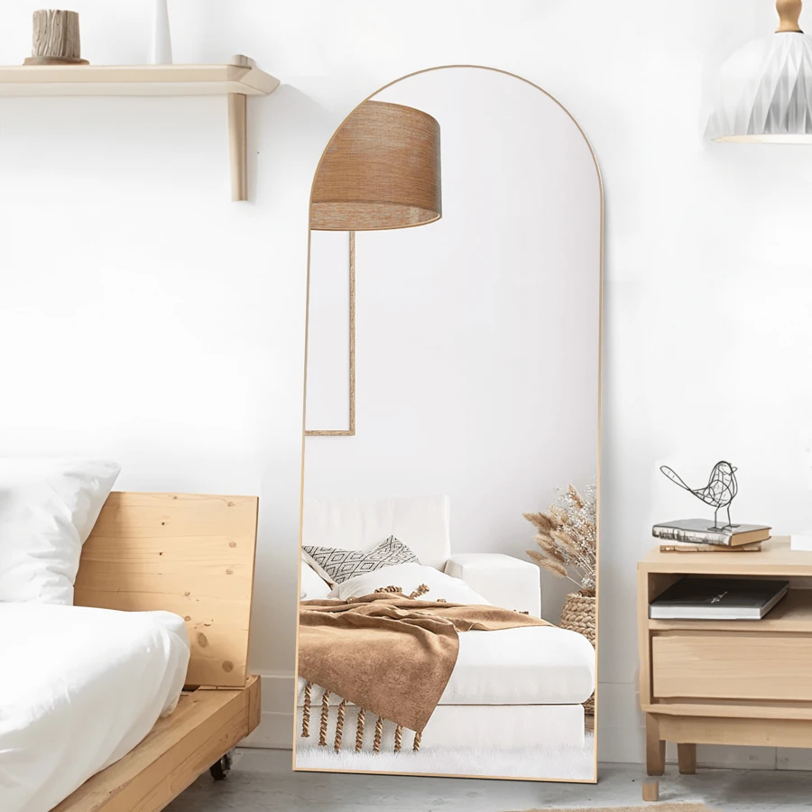 Full Length Mirror 165 X 60 Cm Floor Mirror Standing Mirror Against Wall For Bedroom Panelling And Wall Mounted Frame Mirror Black - 金色 - 查看 1