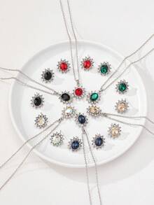 3 piezas/set de aretes y collar elegantes con girasol: diseño de esmeralda y cristal lujoso, adecuado para uso diario y ocasiones especiales - conjunto de joyas - Ver 1