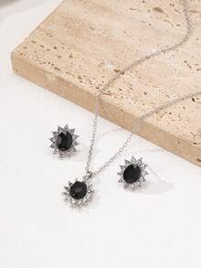 3 piezas/set de aretes y collar elegantes con girasol: diseño de esmeralda y cristal lujoso, adecuado para uso diario y ocasiones especiales - conjunto de joyas - Ver 4
