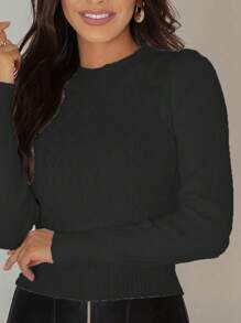 Knitted Blouse Modal Line Basic Sueter Cupcake Winter - màu đen - Xem 2