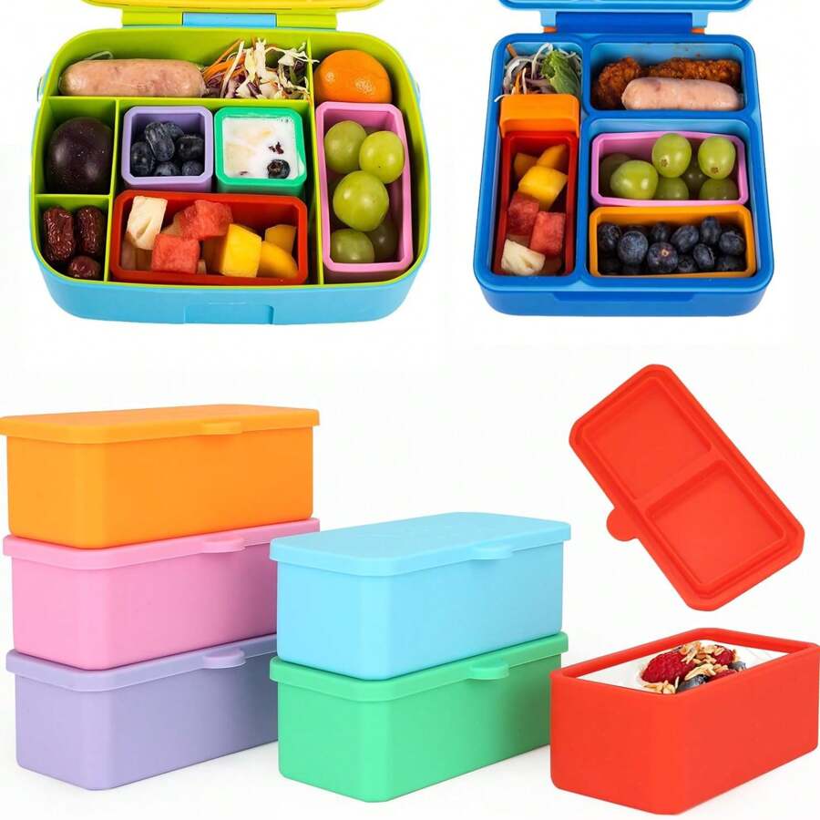 6pcs Silicone Lunch Box Dividers, Bento Lunch Box Containers With Lid, Food Safe Salad Dressing Container, Reusable Snack & Condiment Containers, Home Decoration, Christmas Gifts, Home Gifts, Room Decoration - Color Mixing - View 1