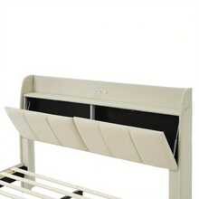 Queen Size Floating Bed Frame With Storage Headboard, Modern Upholstered Platform Bed With Touch Sensor Night Light And USB Charger, Beige - Màu be + Gỗ + Nữ Hoàng + Khung Giường - Xem 10