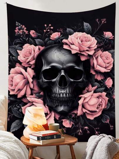 Gothic Rose Black Skull Velvet Hanging Cloth Modern Art Aesthetic Poster Abstract Art Painting Suitable For Living Room, Bedroom Decor Background ,Tapestry, Tapestry, Flag For Room, Room Decor, Wall Art, Home Decor, Flags For Room, Room Stuffs, Wall Tapestry