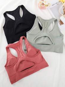 3pcs Sports Bra For Women, Openwork Wrapped Chest Yoga/Fitness/Running Bra With Beautiful Back Design, Lingerie - Multicolor - View 2