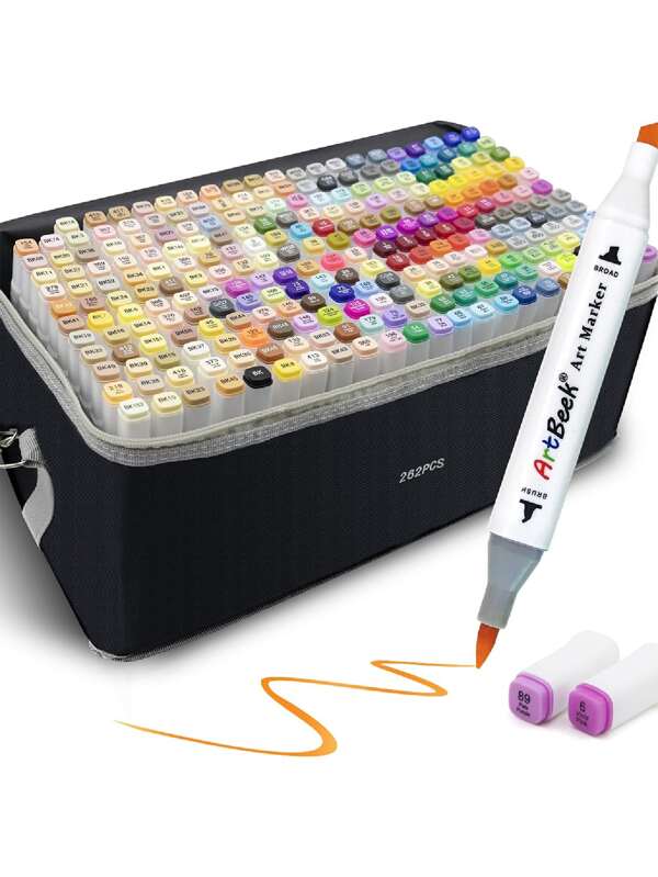 262 Colors Alcohol Markers, Brush Tip, Permanent, Waterproof, For Adult Coloring, Art Markers Set With Case