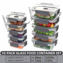 [10-PACK] High Borosilicate Glass Meal Prep Containers With Steam Vent, Food Storage Containers With Airtight Lids, For Home Kitchen Office Lunch Portion Control - Grey - View 2