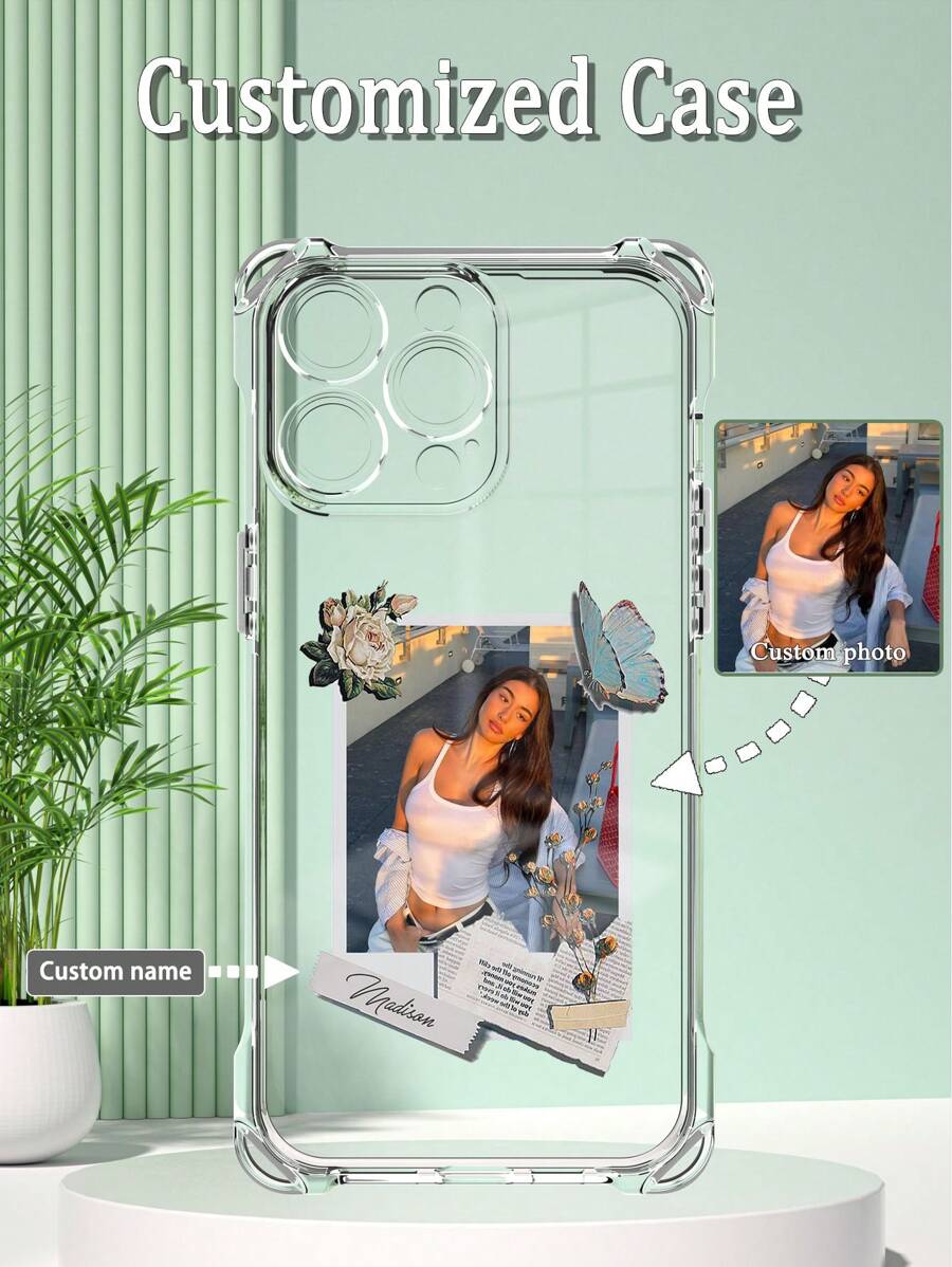 1pc Personalized Phone Case, Customizable With Photos, Pictures, Transparent Anti-Drop Wear-Resistant Anti-Fingerprint TPU Full-Edge Soft Shell, Compatible With IPhone 15/14 Plus/13 Pro/12 Pro Max/11, Ideal Custom Phone Case Gift For Individual, Partner, Family, Friends, Best Friends, Birthday, Anniversary - Clear - View 1